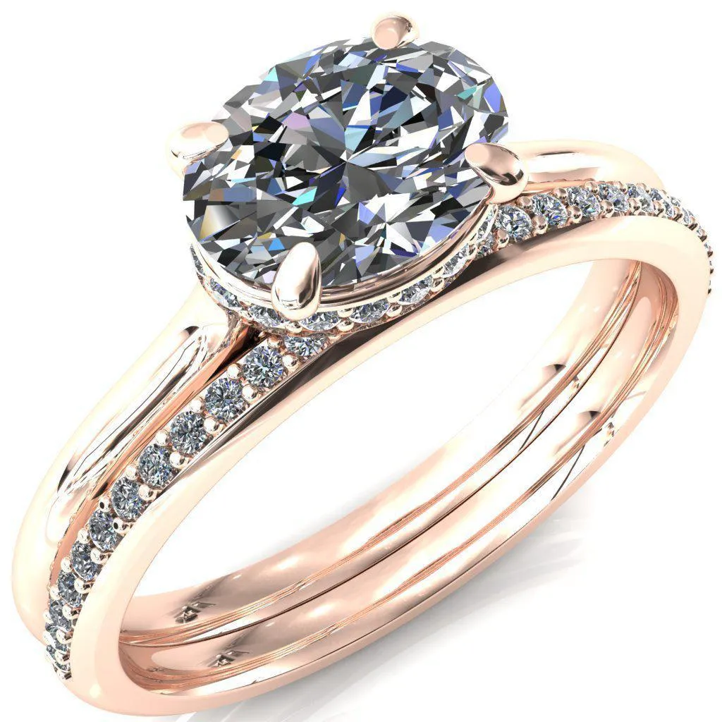 Janey Oval Center Stone East-West 4 Prongs Claw Floating Halo Inverted Cathedral Ring