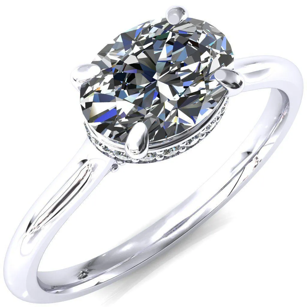 Janey Oval Center Stone East-West 4 Prongs Claw Floating Halo Inverted Cathedral Ring