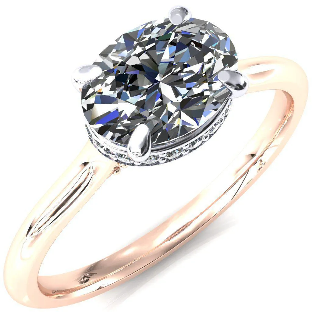 Janey Oval Center Stone East-West 4 Prongs Claw Floating Halo Inverted Cathedral Ring