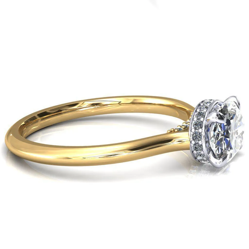 Janey Oval Center Stone East-West 4 Prongs Claw Floating Halo Inverted Cathedral Ring