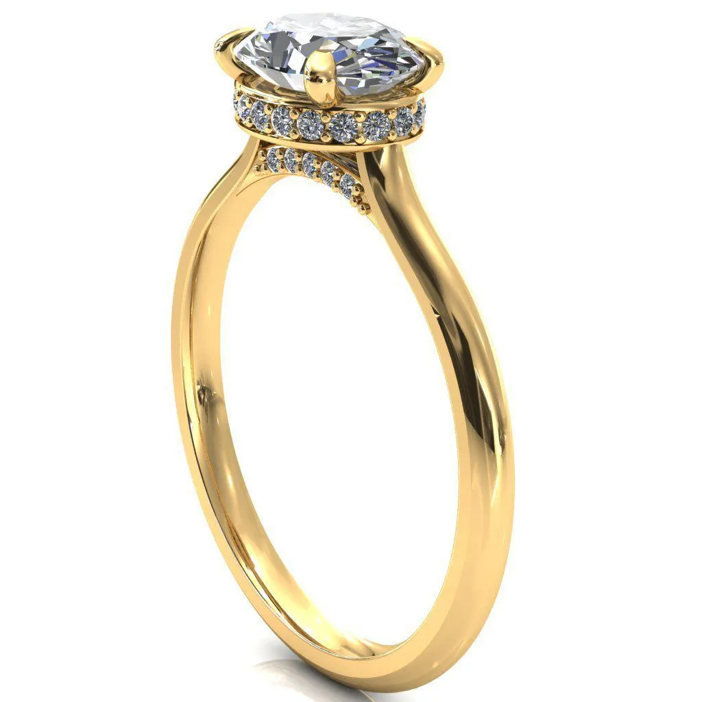 Janey Oval Center Stone East-West 4 Prongs Claw Floating Halo Inverted Cathedral Ring