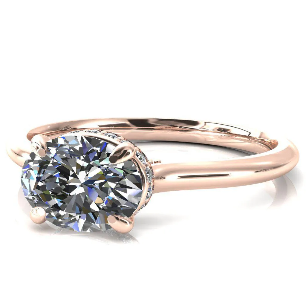 Janey Oval Center Stone East-West 4 Prongs Claw Floating Halo Inverted Cathedral Ring