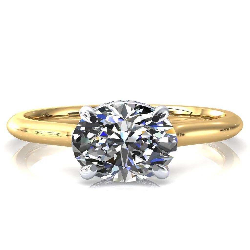 Janey Oval Center Stone East-West 4 Prongs Claw Floating Halo Inverted Cathedral Ring