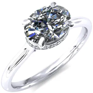 Janey Oval Center Stone East-West 4 Prongs Claw Floating Halo Inverted Cathedral Ring