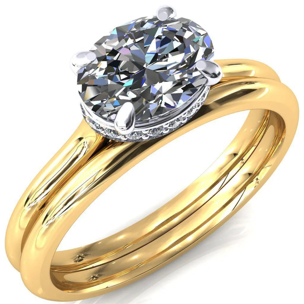 Janey Oval Center Stone East-West 4 Prongs Claw Floating Halo Inverted Cathedral Ring