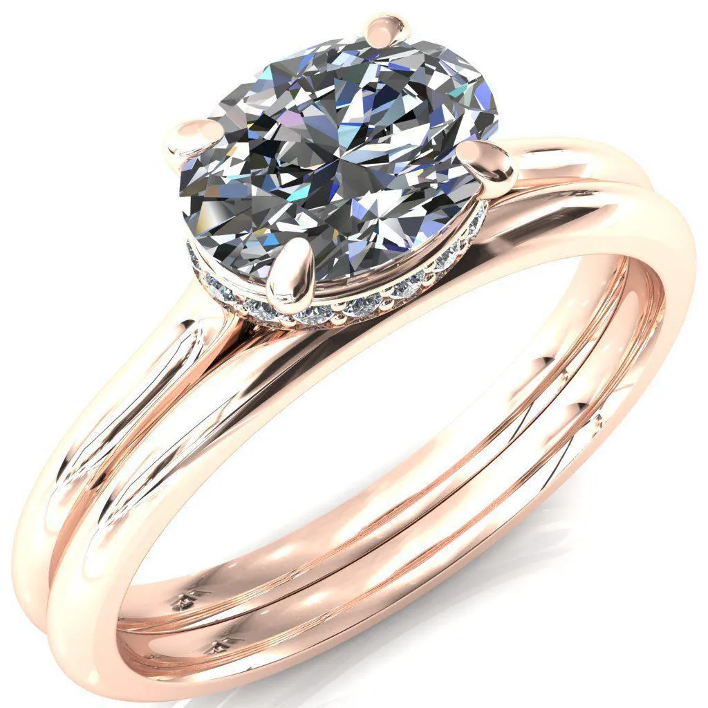 Janey Oval Center Stone East-West 4 Prongs Claw Floating Halo Inverted Cathedral Ring