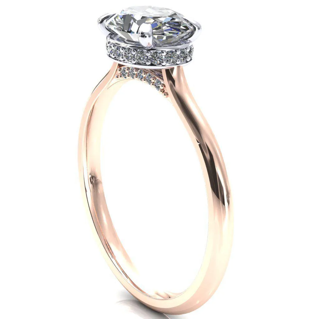 Janey Oval Center Stone East-West 4 Prongs Claw Floating Halo Inverted Cathedral Ring
