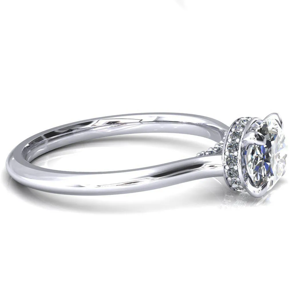 Janey Oval Center Stone East-West 4 Prongs Claw Floating Halo Inverted Cathedral Ring