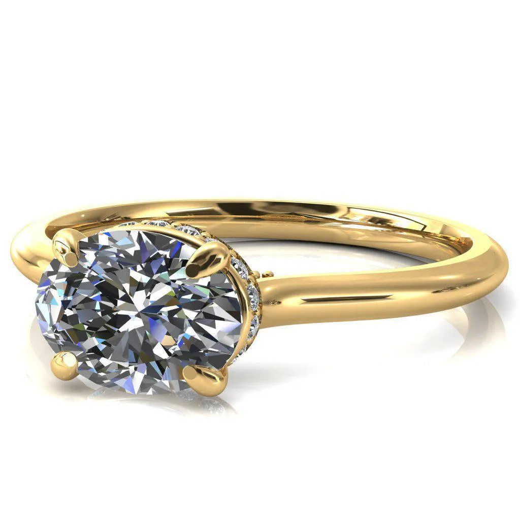 Janey Oval Center Stone East-West 4 Prongs Claw Floating Halo Inverted Cathedral Ring