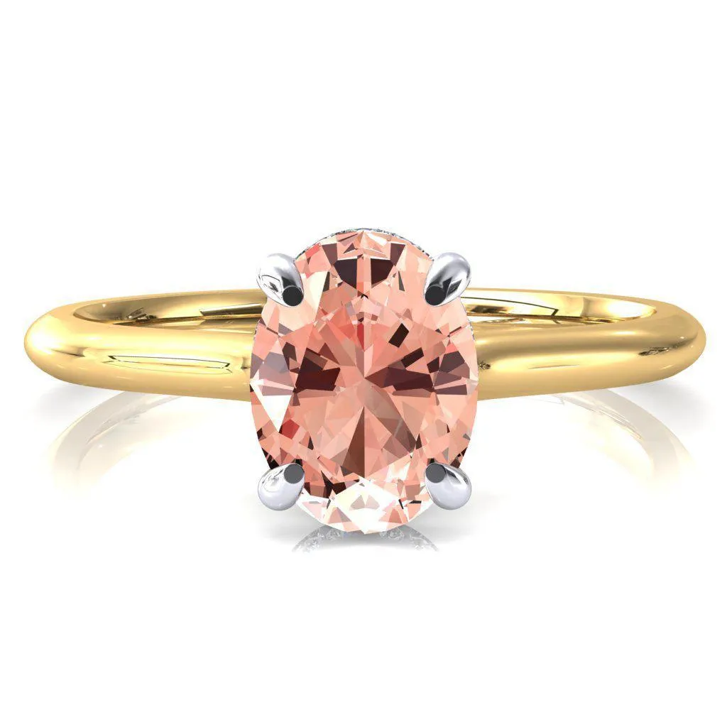 Janey Oval Champagne Sapphire 4 Prongs Claw Floating Halo Inverted Cathedral Ring
