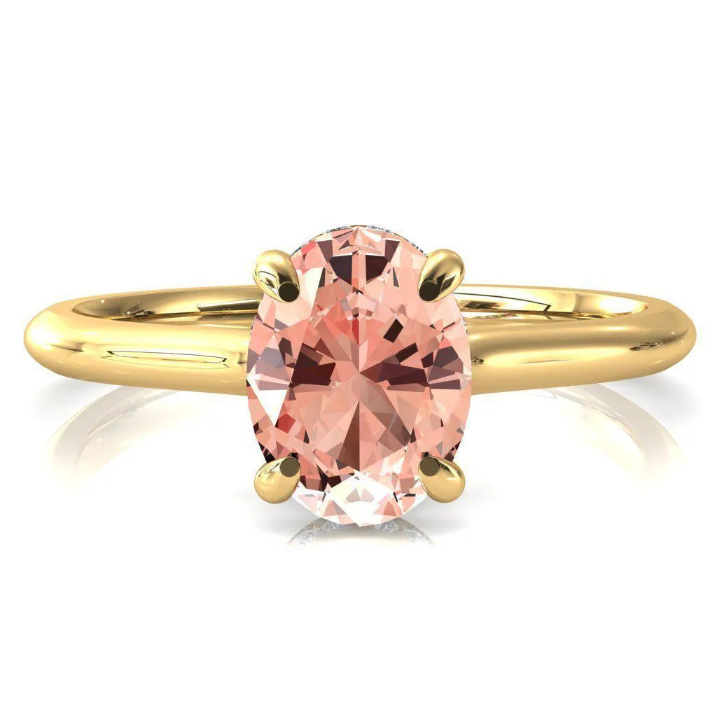 Janey Oval Champagne Sapphire 4 Prongs Claw Floating Halo Inverted Cathedral Ring