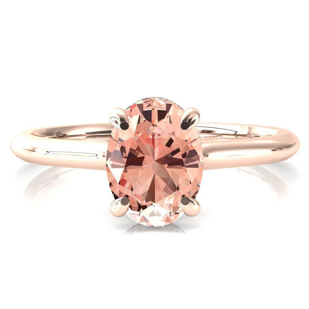 Janey Oval Champagne Sapphire 4 Prongs Claw Floating Halo Inverted Cathedral Ring