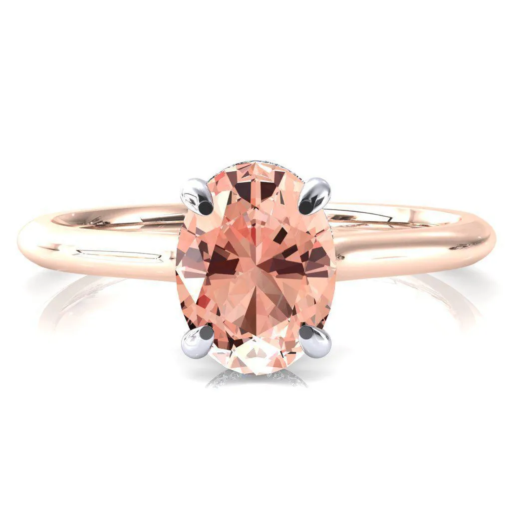 Janey Oval Champagne Sapphire 4 Prongs Claw Floating Halo Inverted Cathedral Ring