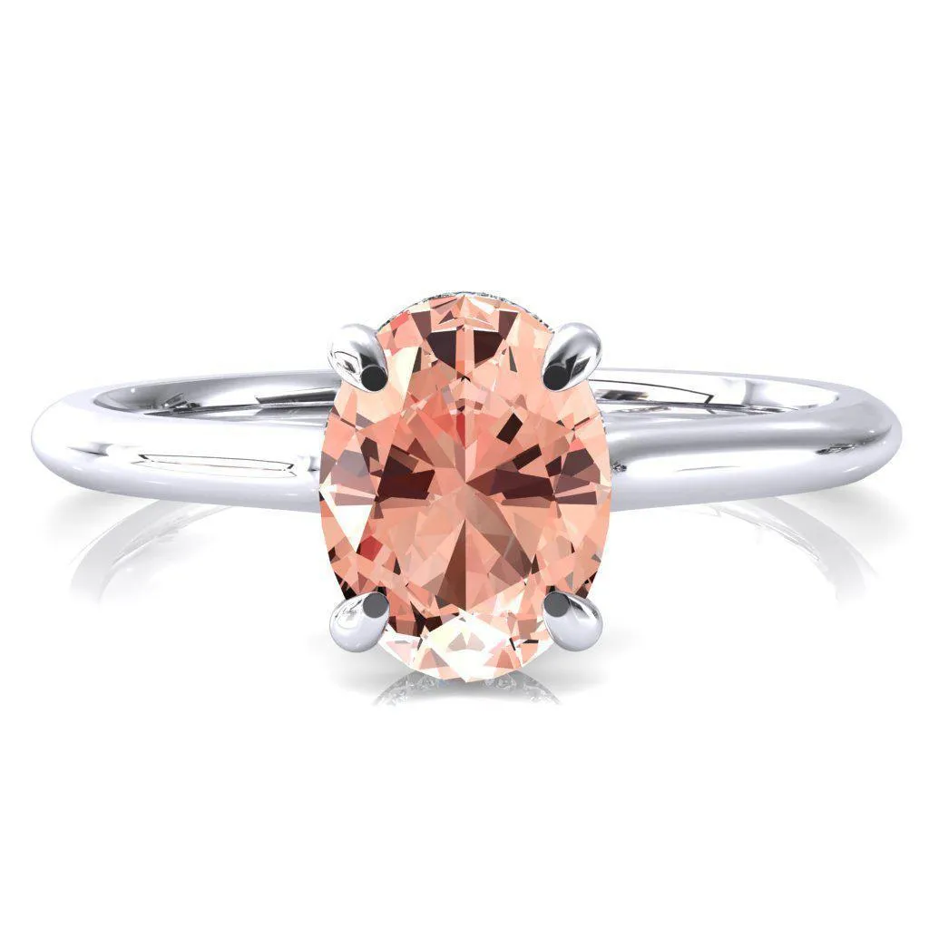 Janey Oval Champagne Sapphire 4 Prongs Claw Floating Halo Inverted Cathedral Ring