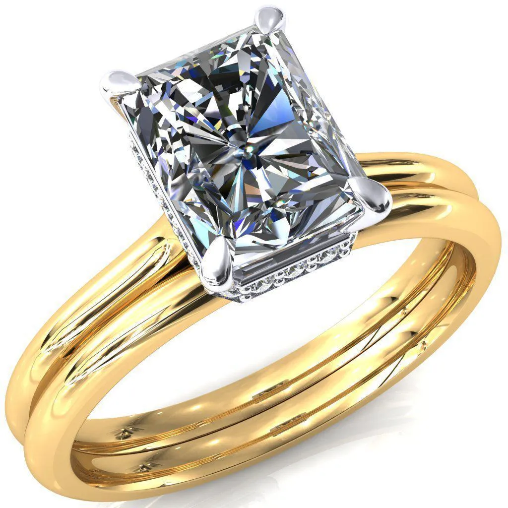 Janey Radiant Moissanite 4 Prongs Claw Floating Halo Inverted Cathedral Ring
