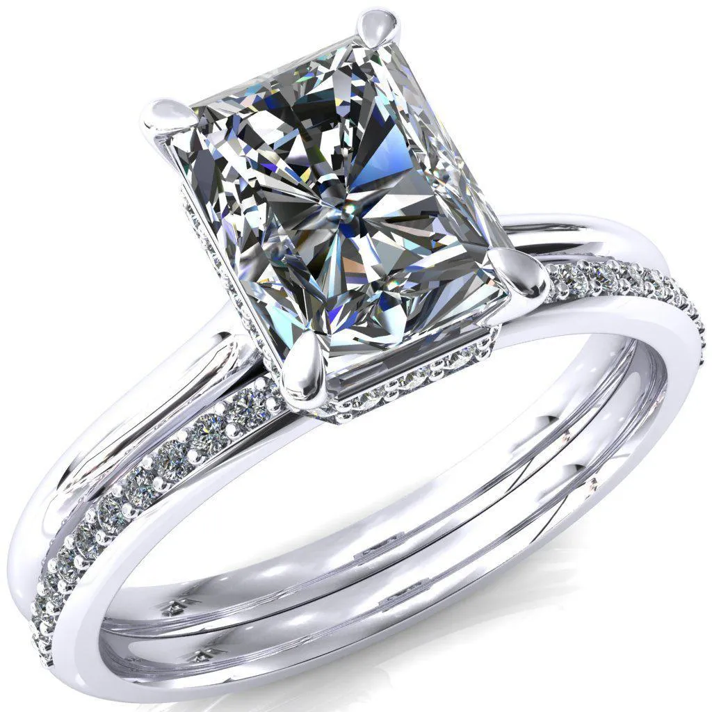 Janey Radiant Moissanite 4 Prongs Claw Floating Halo Inverted Cathedral Ring