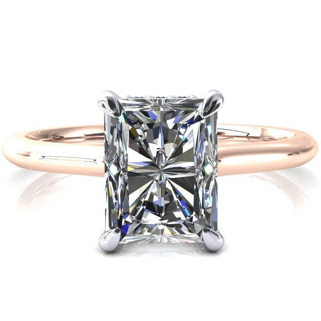 Janey Radiant Moissanite 4 Prongs Claw Floating Halo Inverted Cathedral Ring