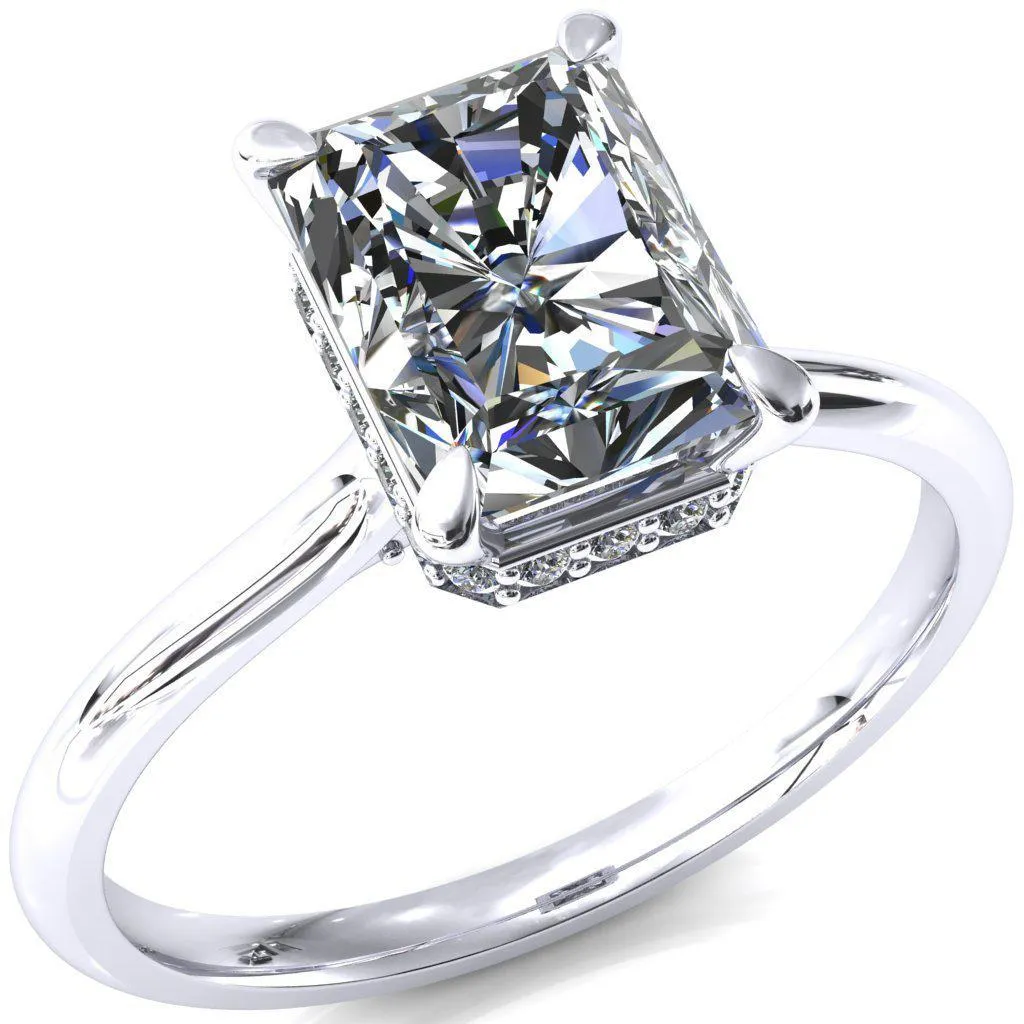 Janey Radiant Moissanite 4 Prongs Claw Floating Halo Inverted Cathedral Ring