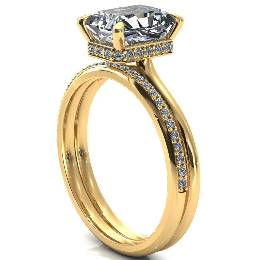 Janey Radiant Moissanite 4 Prongs Claw Floating Halo Inverted Cathedral Ring