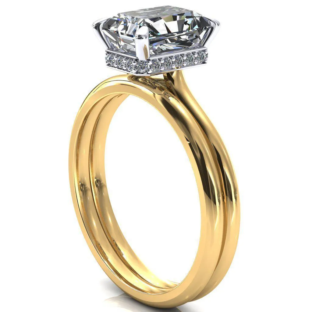 Janey Radiant Moissanite 4 Prongs Claw Floating Halo Inverted Cathedral Ring