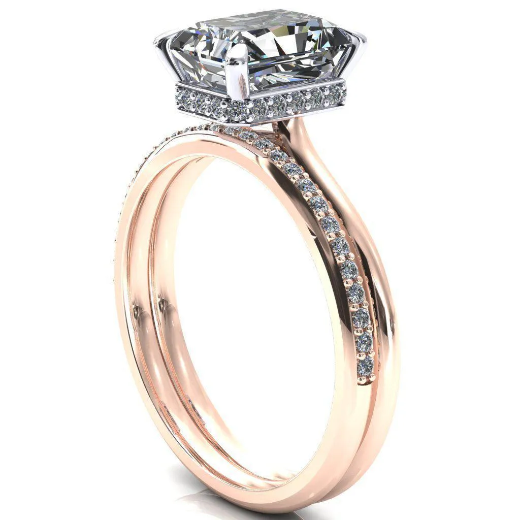 Janey Radiant Moissanite 4 Prongs Claw Floating Halo Inverted Cathedral Ring
