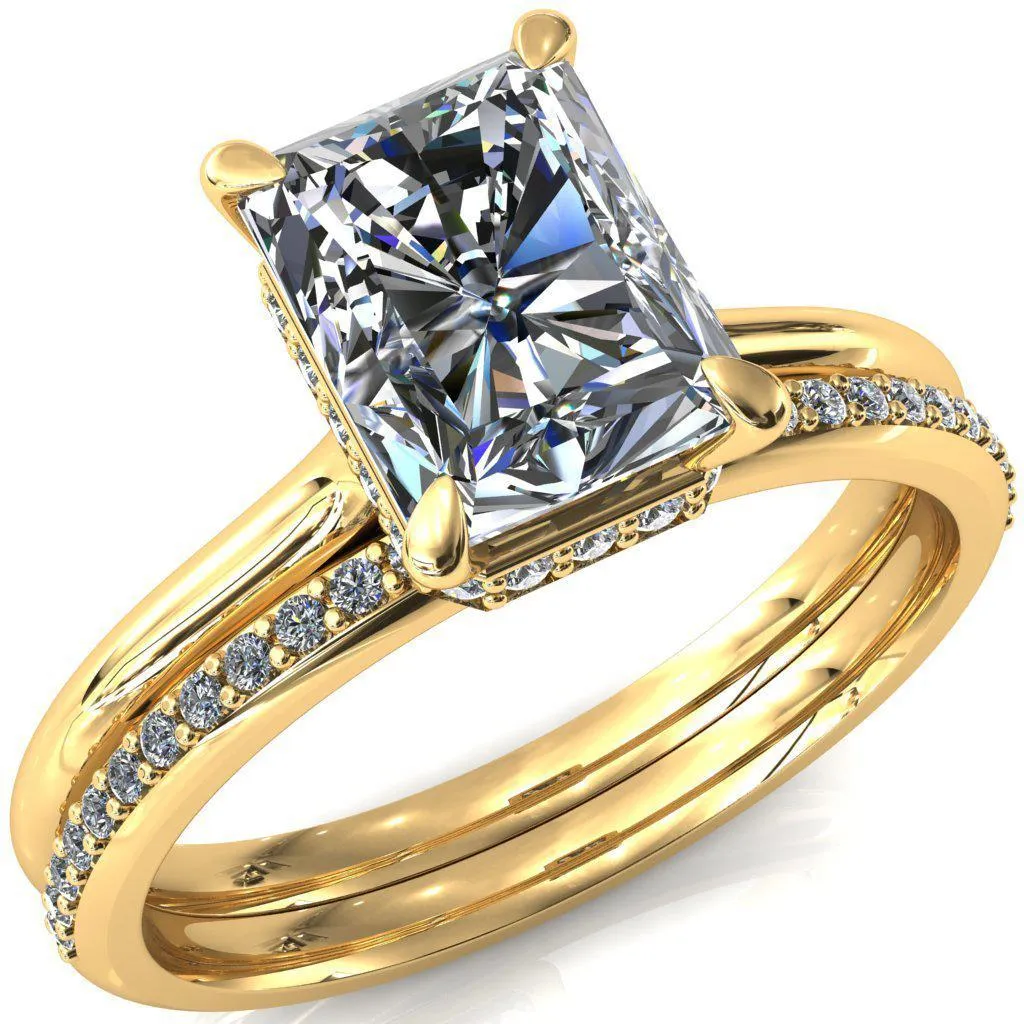 Janey Radiant Moissanite 4 Prongs Claw Floating Halo Inverted Cathedral Ring