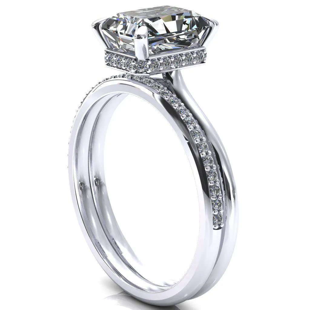 Janey Radiant Moissanite 4 Prongs Claw Floating Halo Inverted Cathedral Ring