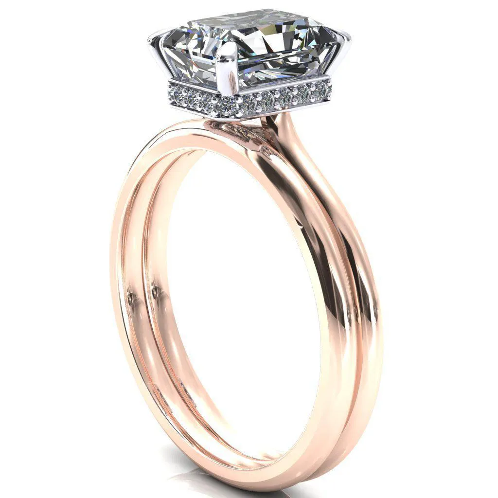 Janey Radiant Moissanite 4 Prongs Claw Floating Halo Inverted Cathedral Ring