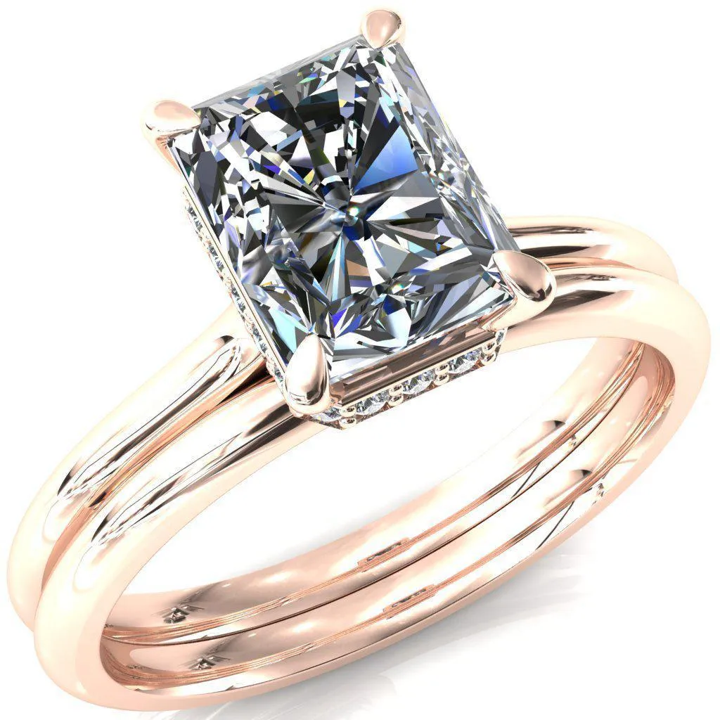 Janey Radiant Moissanite 4 Prongs Claw Floating Halo Inverted Cathedral Ring