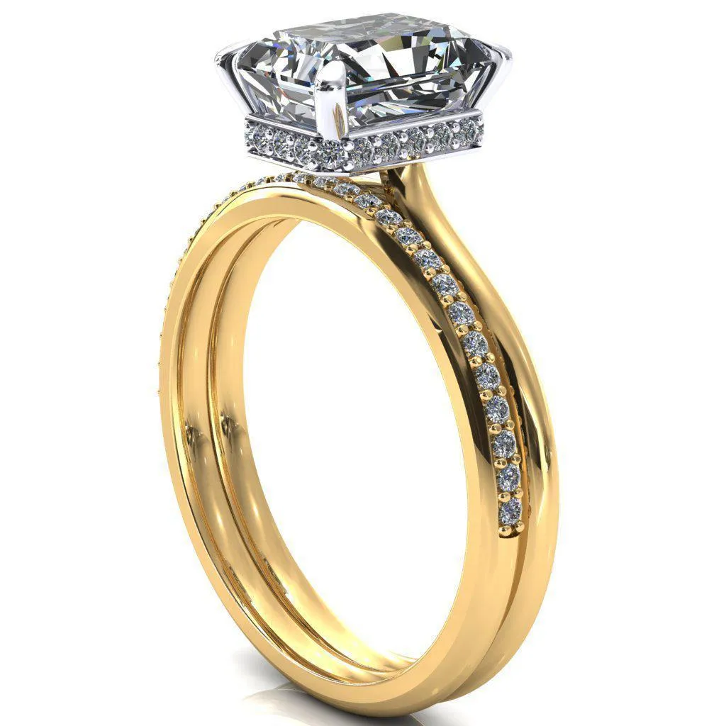 Janey Radiant Moissanite 4 Prongs Claw Floating Halo Inverted Cathedral Ring