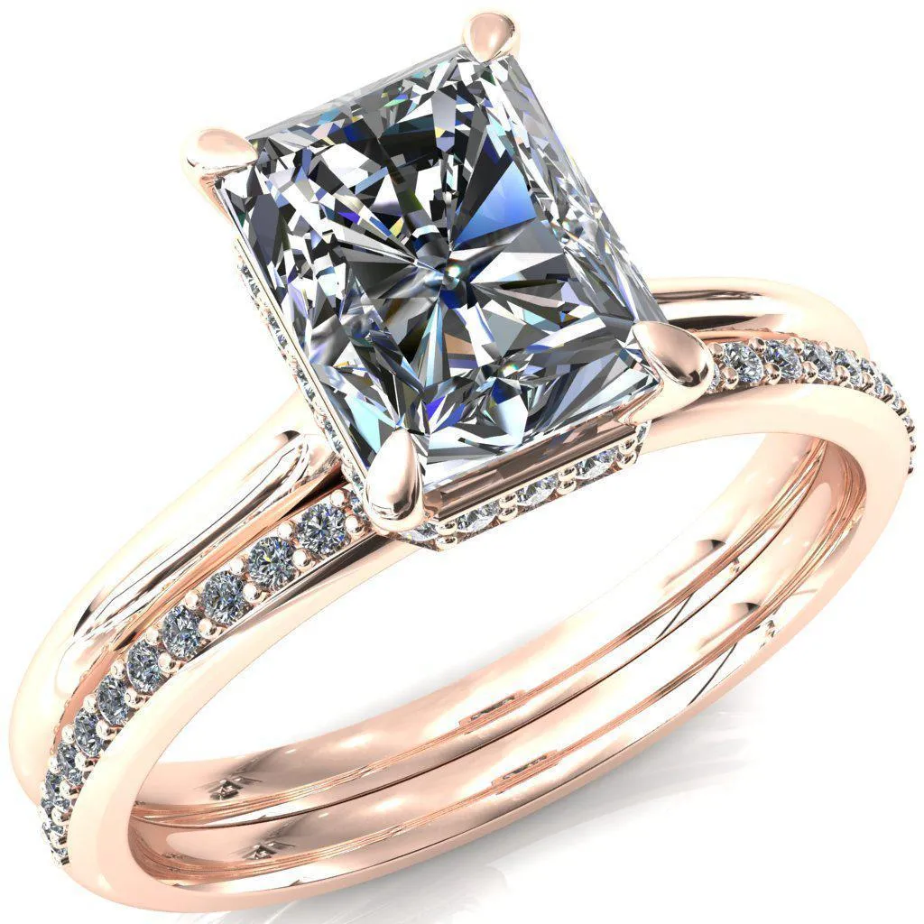 Janey Radiant Moissanite 4 Prongs Claw Floating Halo Inverted Cathedral Ring