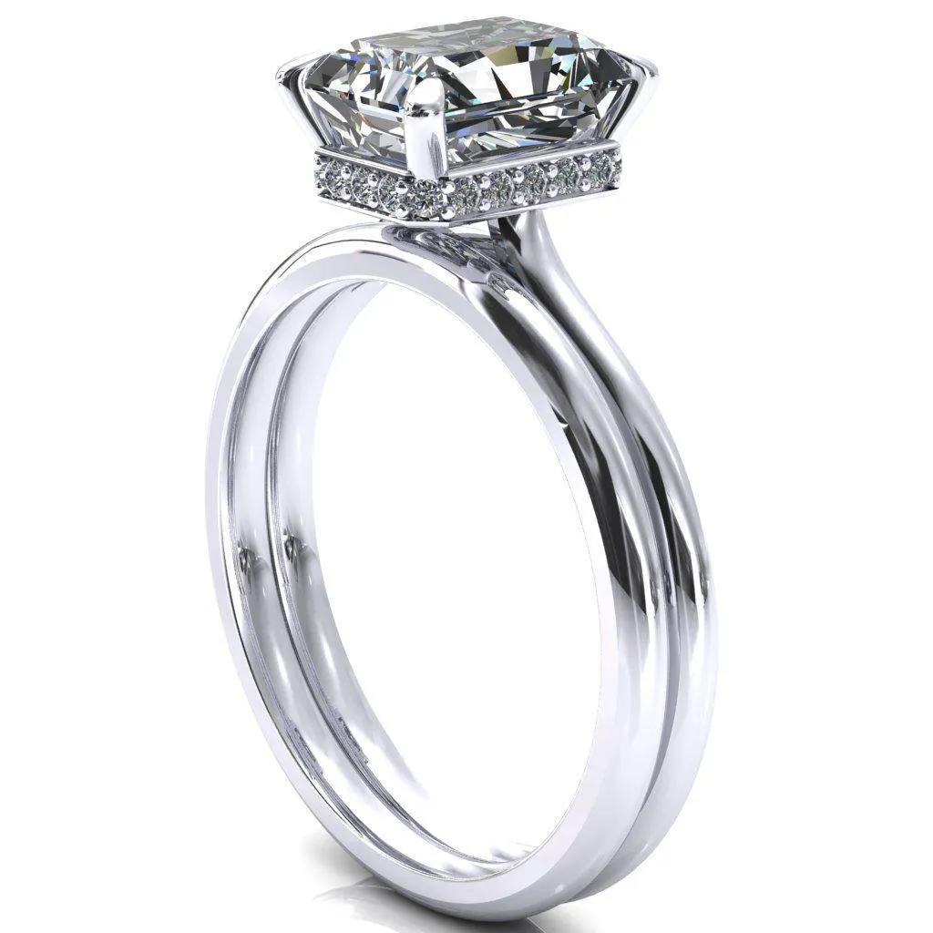 Janey Radiant Moissanite 4 Prongs Claw Floating Halo Inverted Cathedral Ring