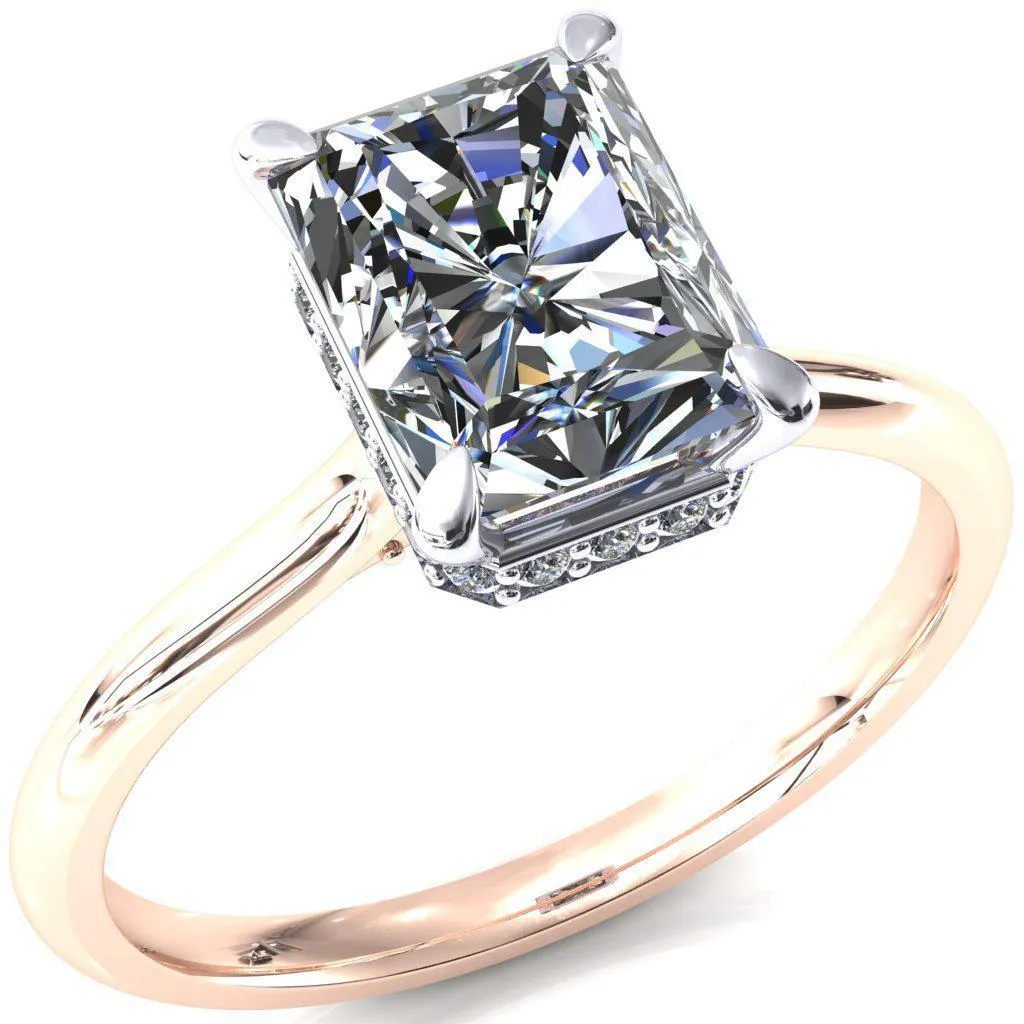 Janey Radiant Moissanite 4 Prongs Claw Floating Halo Inverted Cathedral Ring