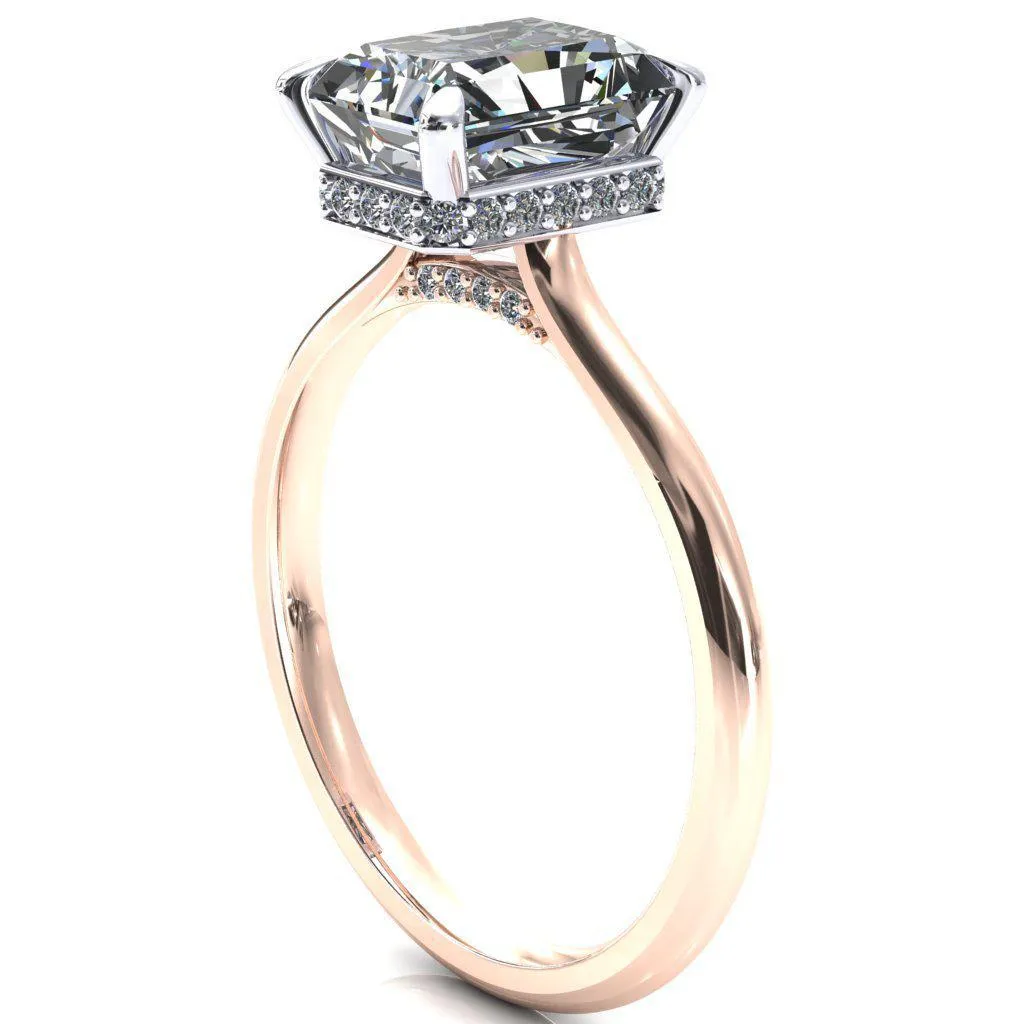 Janey Radiant Moissanite 4 Prongs Claw Floating Halo Inverted Cathedral Ring