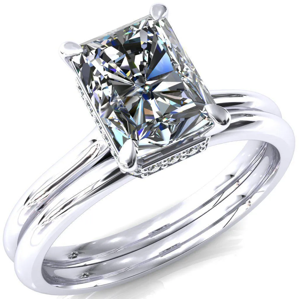 Janey Radiant Moissanite 4 Prongs Claw Floating Halo Inverted Cathedral Ring