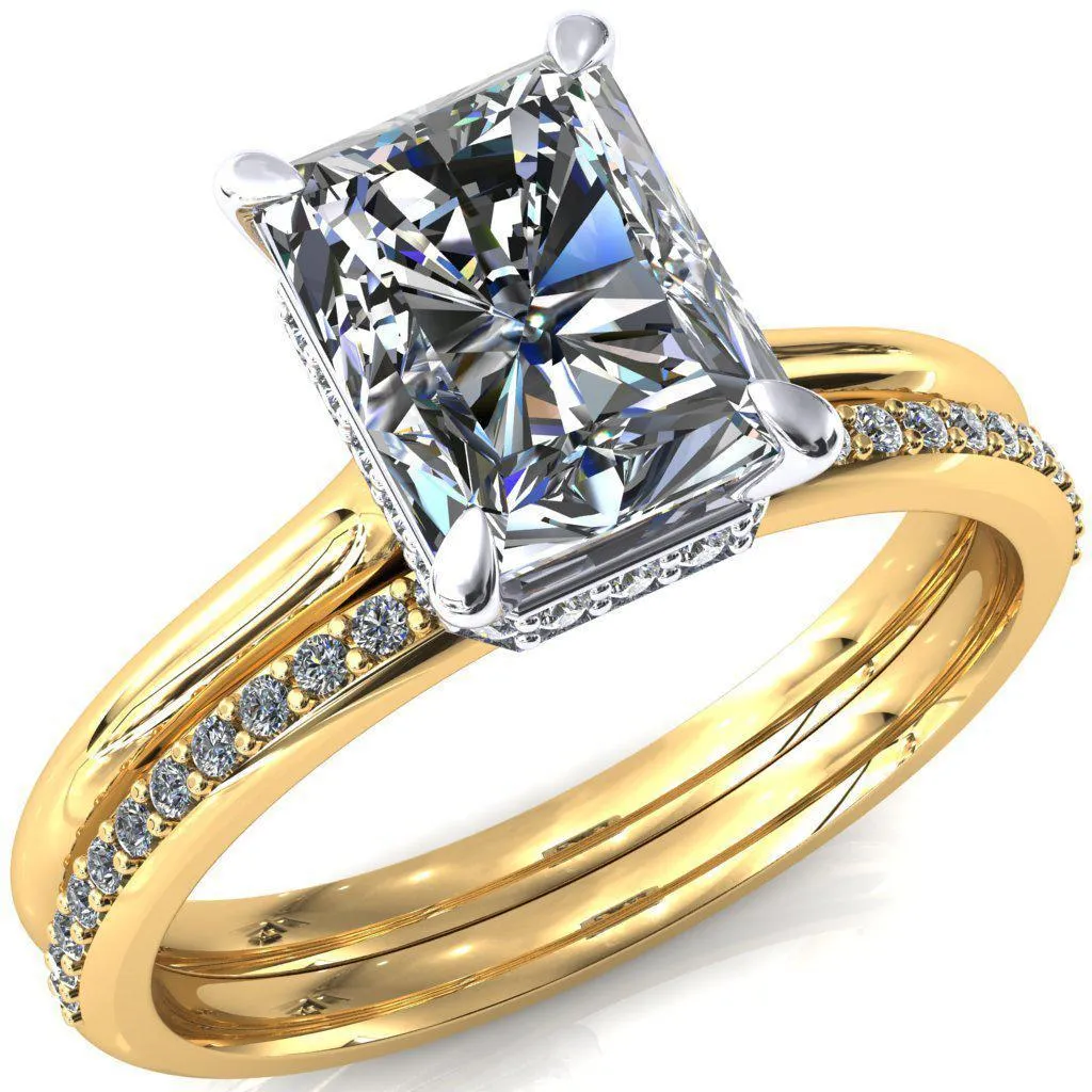 Janey Radiant Moissanite 4 Prongs Claw Floating Halo Inverted Cathedral Ring