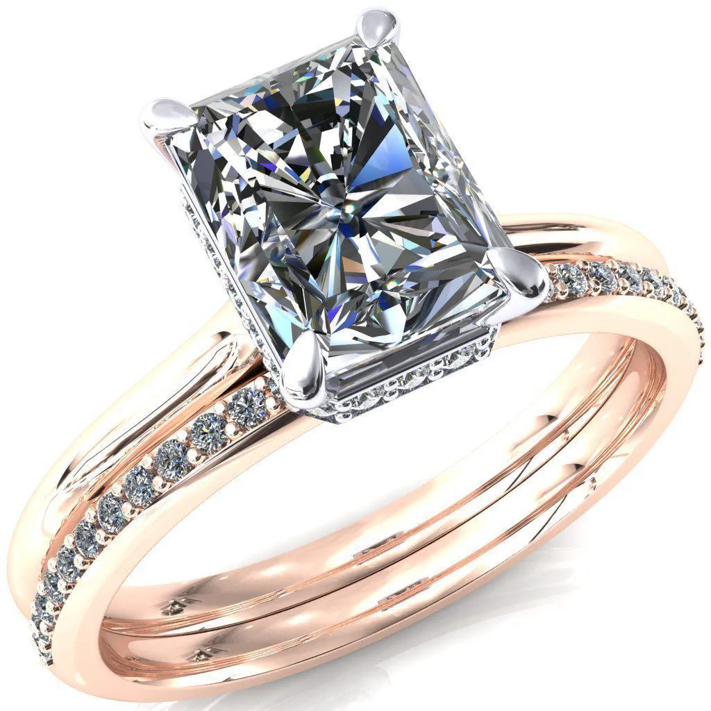 Janey Radiant Moissanite 4 Prongs Claw Floating Halo Inverted Cathedral Ring