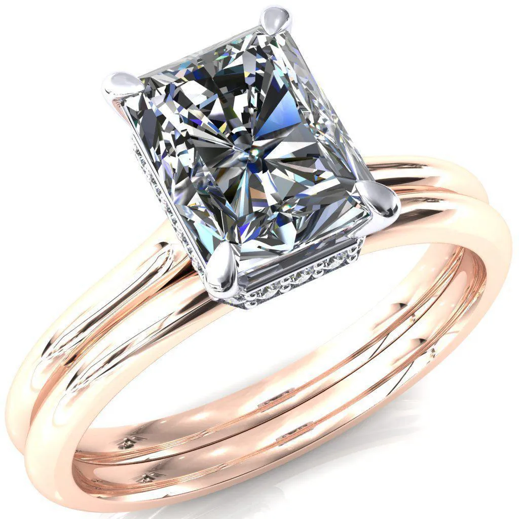 Janey Radiant Moissanite 4 Prongs Claw Floating Halo Inverted Cathedral Ring