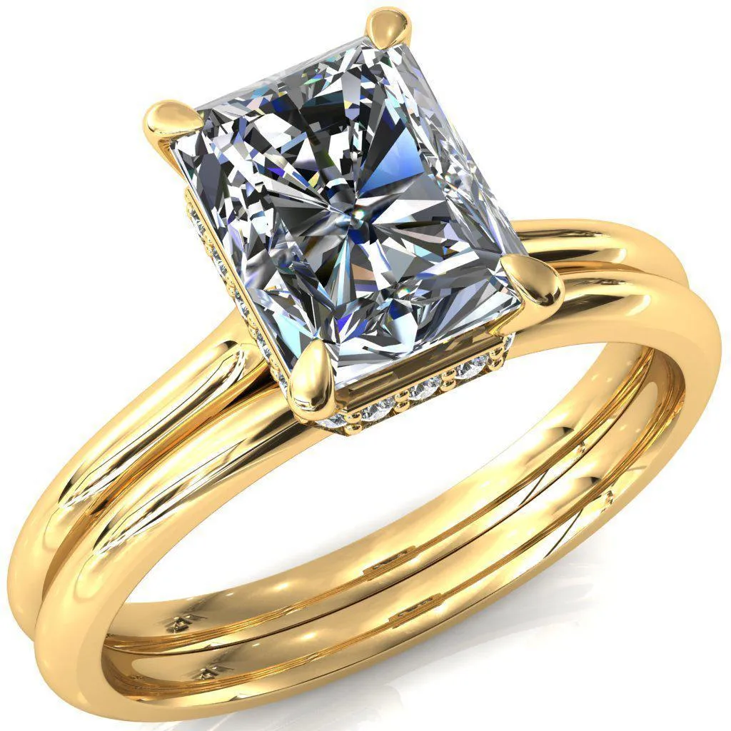 Janey Radiant Moissanite 4 Prongs Claw Floating Halo Inverted Cathedral Ring