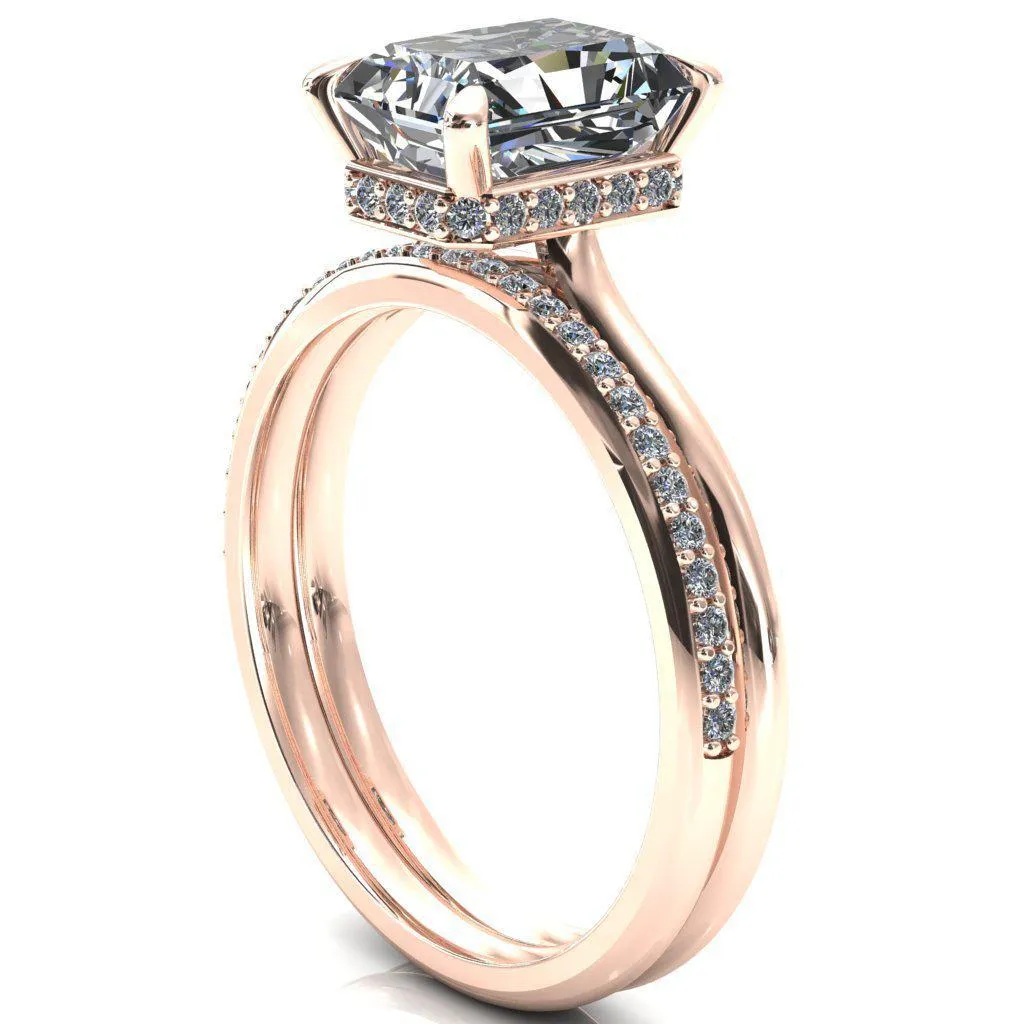 Janey Radiant Moissanite 4 Prongs Claw Floating Halo Inverted Cathedral Ring