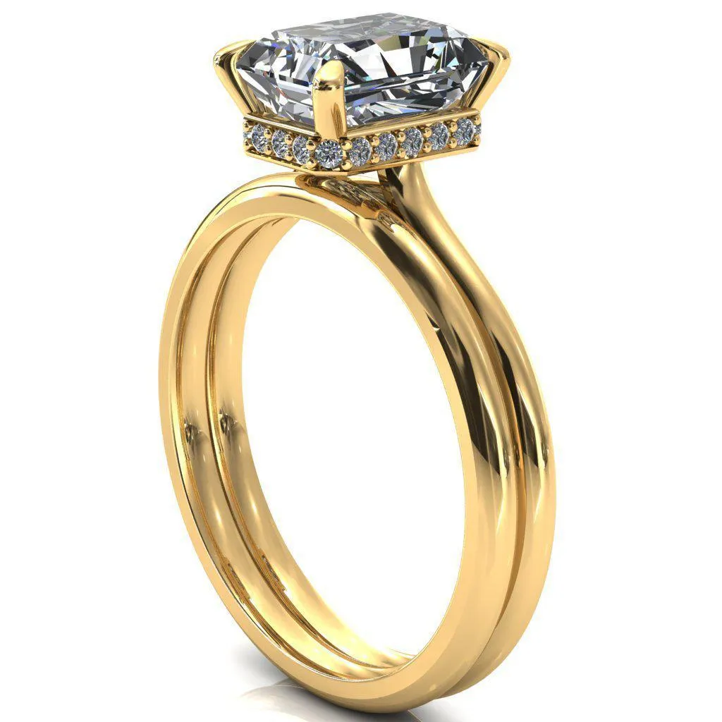 Janey Radiant Moissanite 4 Prongs Claw Floating Halo Inverted Cathedral Ring
