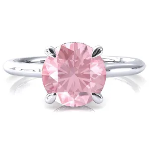 Janey Round Pink Sapphire 4 Prongs Claw Floating Halo Inverted Cathedral Ring