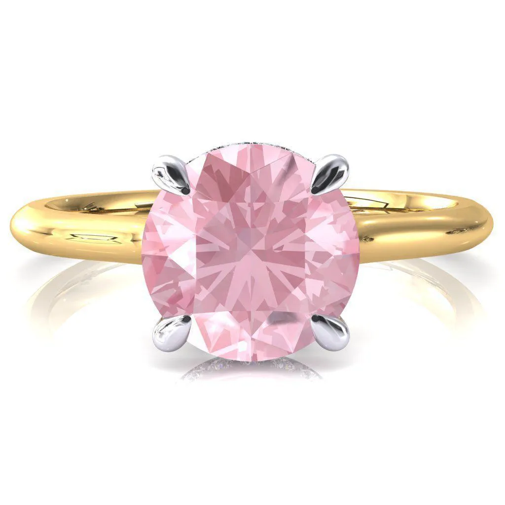 Janey Round Pink Sapphire 4 Prongs Claw Floating Halo Inverted Cathedral Ring