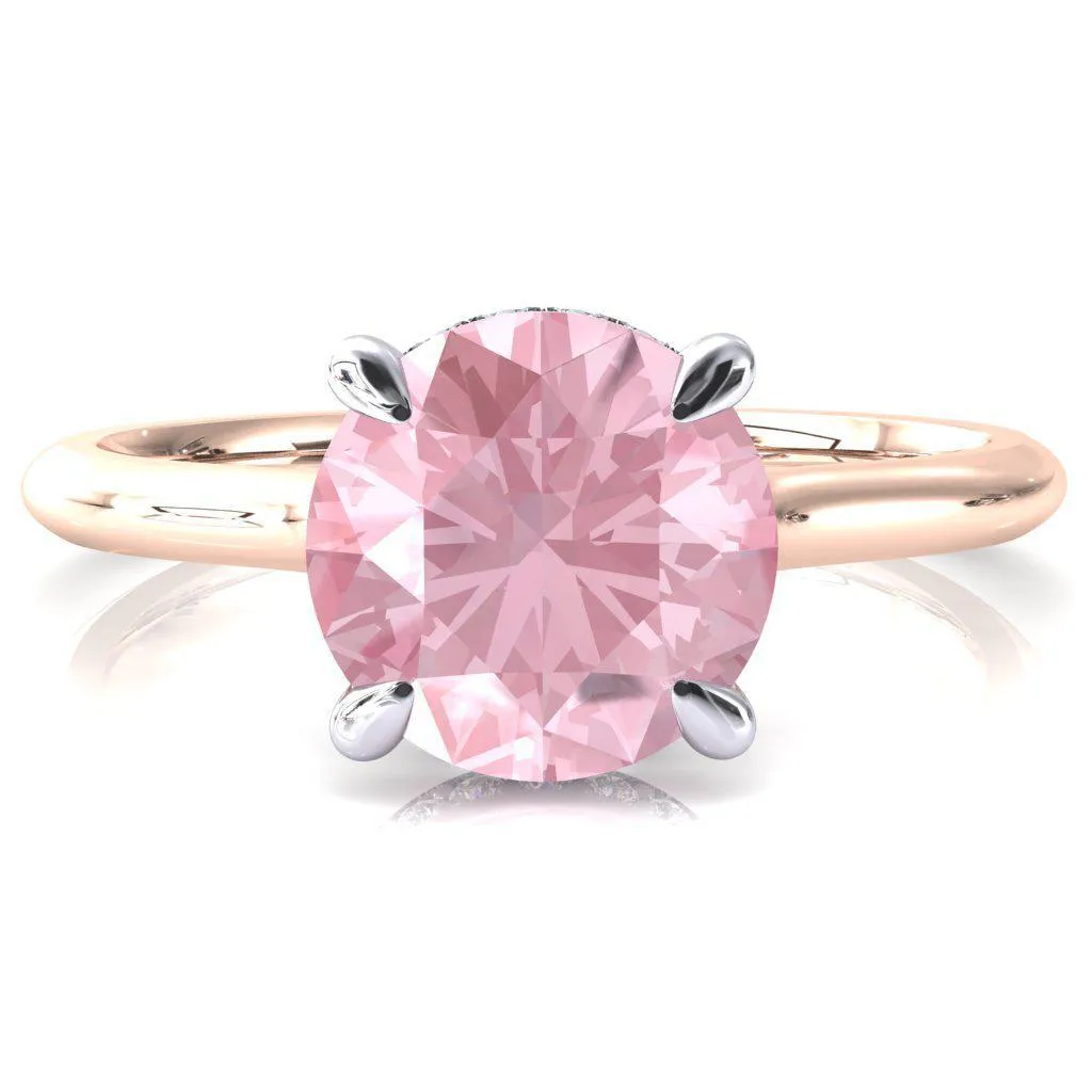 Janey Round Pink Sapphire 4 Prongs Claw Floating Halo Inverted Cathedral Ring