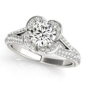 Janine Round Center Stone Micro Pave Split Shank Halo Engagement Ring