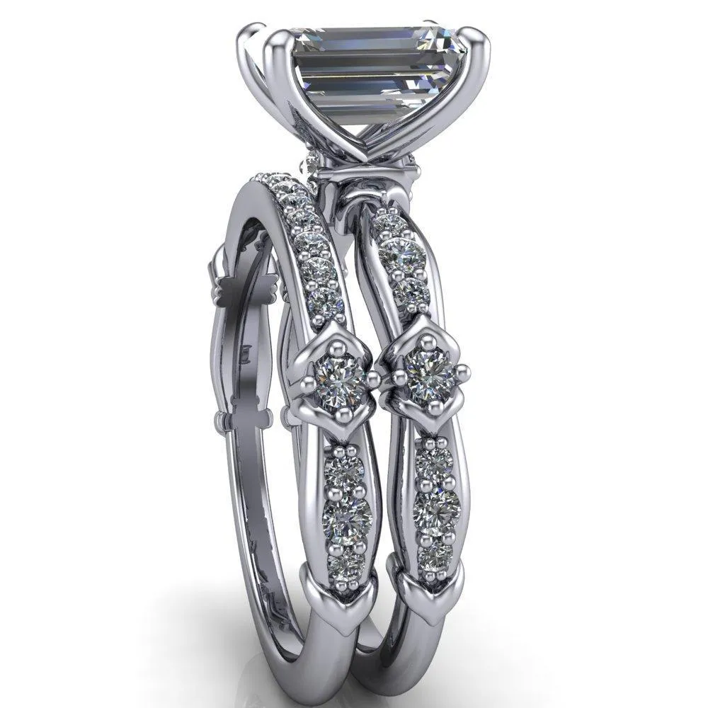 Jemaine Emerald Center Stone 4 Prong Diamond Channel Engagement Ring