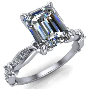 Jemaine Emerald Center Stone 4 Prong Diamond Channel Engagement Ring