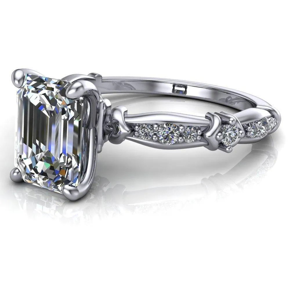 Jemaine Emerald Center Stone 4 Prong Diamond Channel Engagement Ring