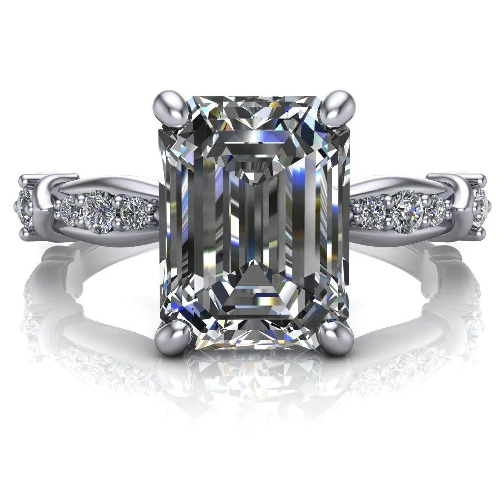 Jemaine Emerald Center Stone 4 Prong Diamond Channel Engagement Ring