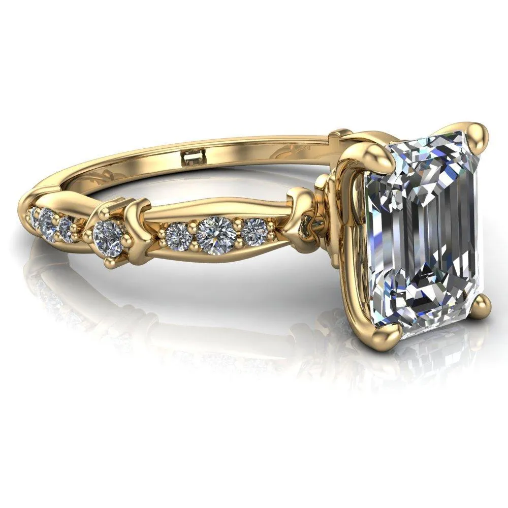 Jemaine Emerald Center Stone 4 Prong Diamond Channel Engagement Ring